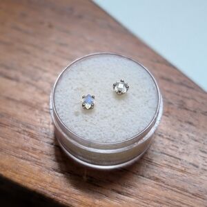 Alchemy Adornment princess cut moonstone prong ends, white gold, PAIR